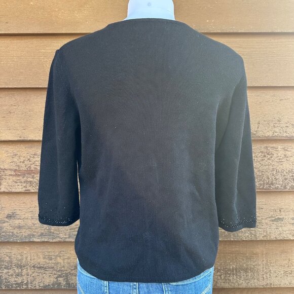 Vintage Laura Scott Petite Black Beaded Sweater L 3/4 Sleeve Acrylic & Cotton Bl - Picture 3 of 8